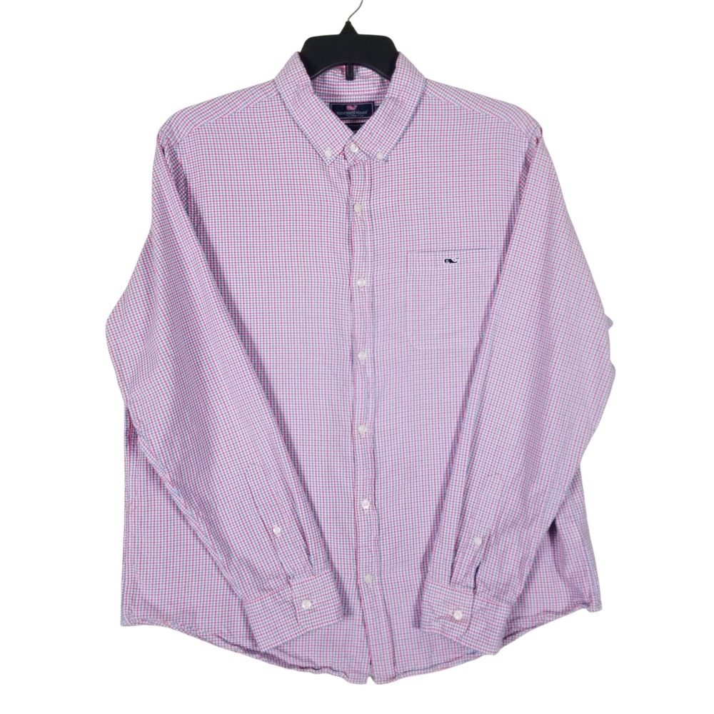 Vineyard Vines Tucker Shirt Mens XL Red Blue Gingham Slim Fit Cotton Blend